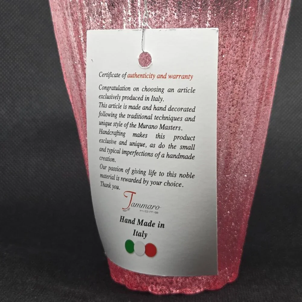 Murano Glass Hand Made in Italy Asymmetrical Vase - Pink Glitter - Picture 5 of 7